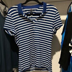 Tommy Hilfiger Women's Blue Striped Polo Shirt